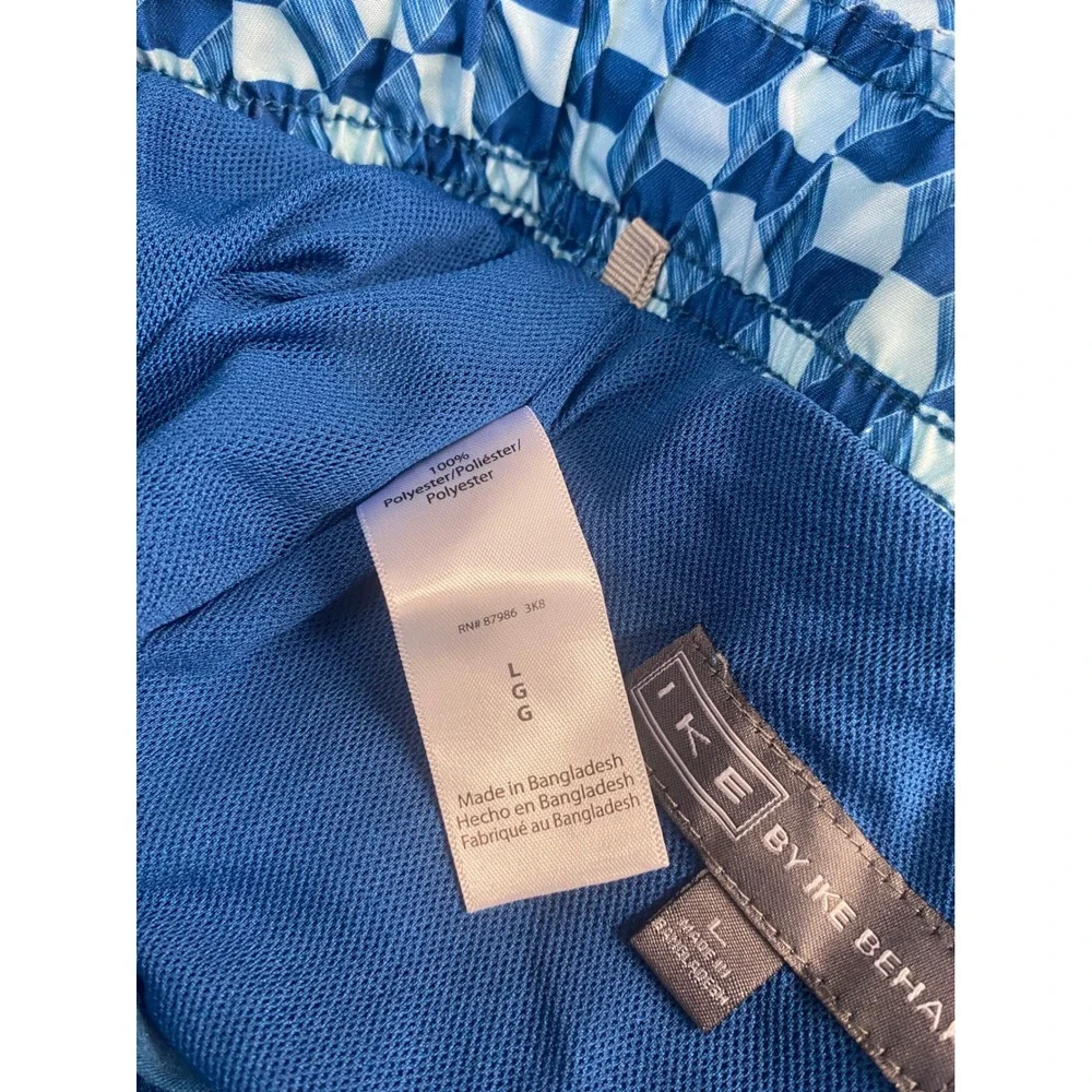 IKE BY IKE BEHAR Men's‎ Geometric Cube Print Swim Trunks Shorts Size L Blue